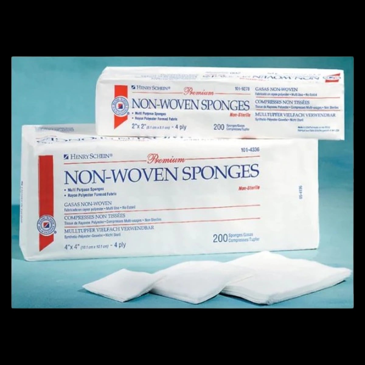 Henry Schein Premium Non-Woven Sponge, 2x2", 4-Ply, Non-Sterile, Quarter-Fold, 200/Bx