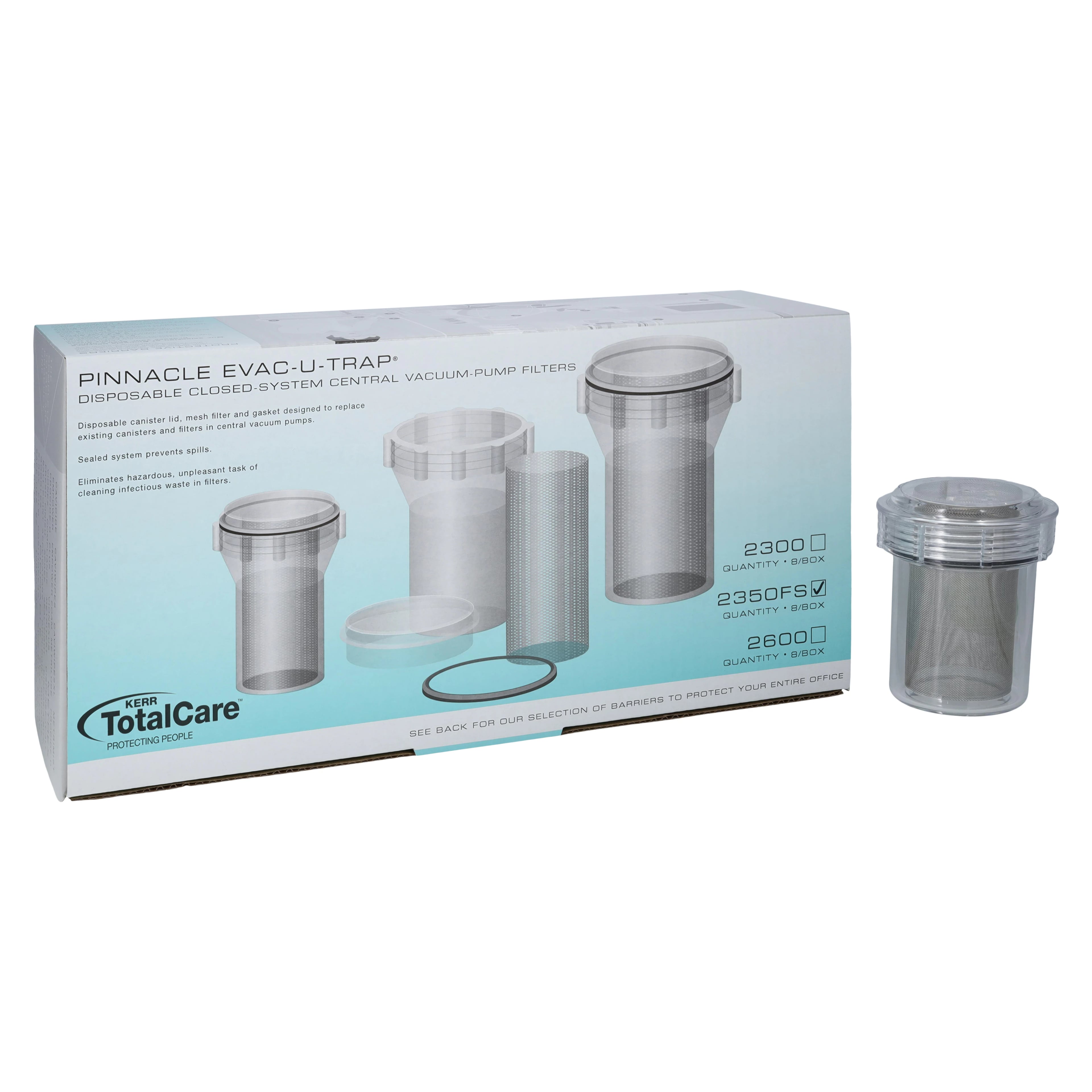 Evac-u-Trap #2350-FS Disposable Central Vacuum Evacuation Trap, Fine Mesh, Internal Thread, 3-1/2" x 4-3/8", 8/Box