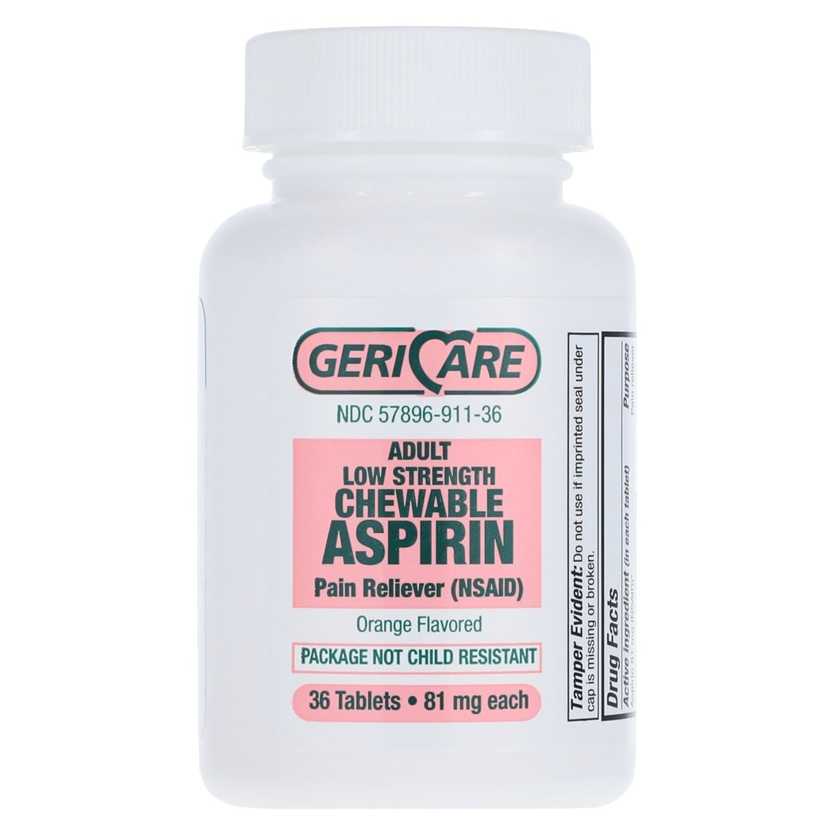 Aspirin 81mg Chewable Tablets, Orange Twist Cap, 36/Bottle