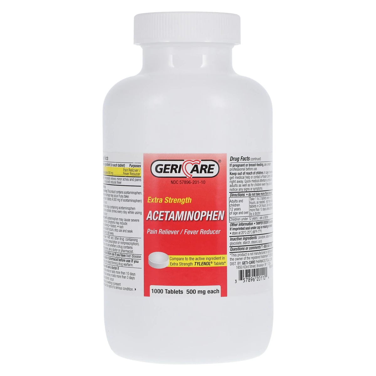 Geri-Care Acetaminophen Extra Strength Tablets, 500 mg, 1000 Count Bottle