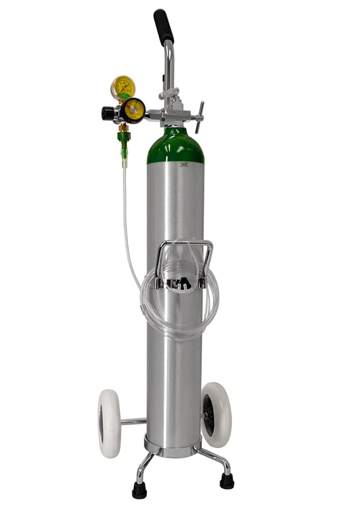 Mada Medical Products E Oxygen Cylinder Kit on Cart, Empty, Size E, with Adjustable Flow Regulator (2-15 LPM) and Nasal Cannula, 1602ED