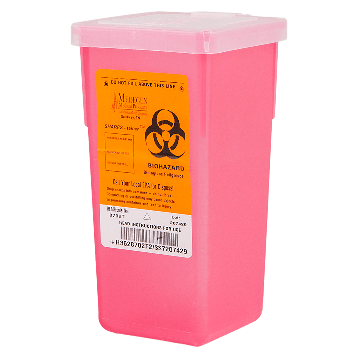 Medegen Sharps Container, 1 qt, Translucent/Red/Black, 3-1/2 x 7 x 3-1/2", Vertical Entry, Polypropylene, Small, Stackable, 72/Case