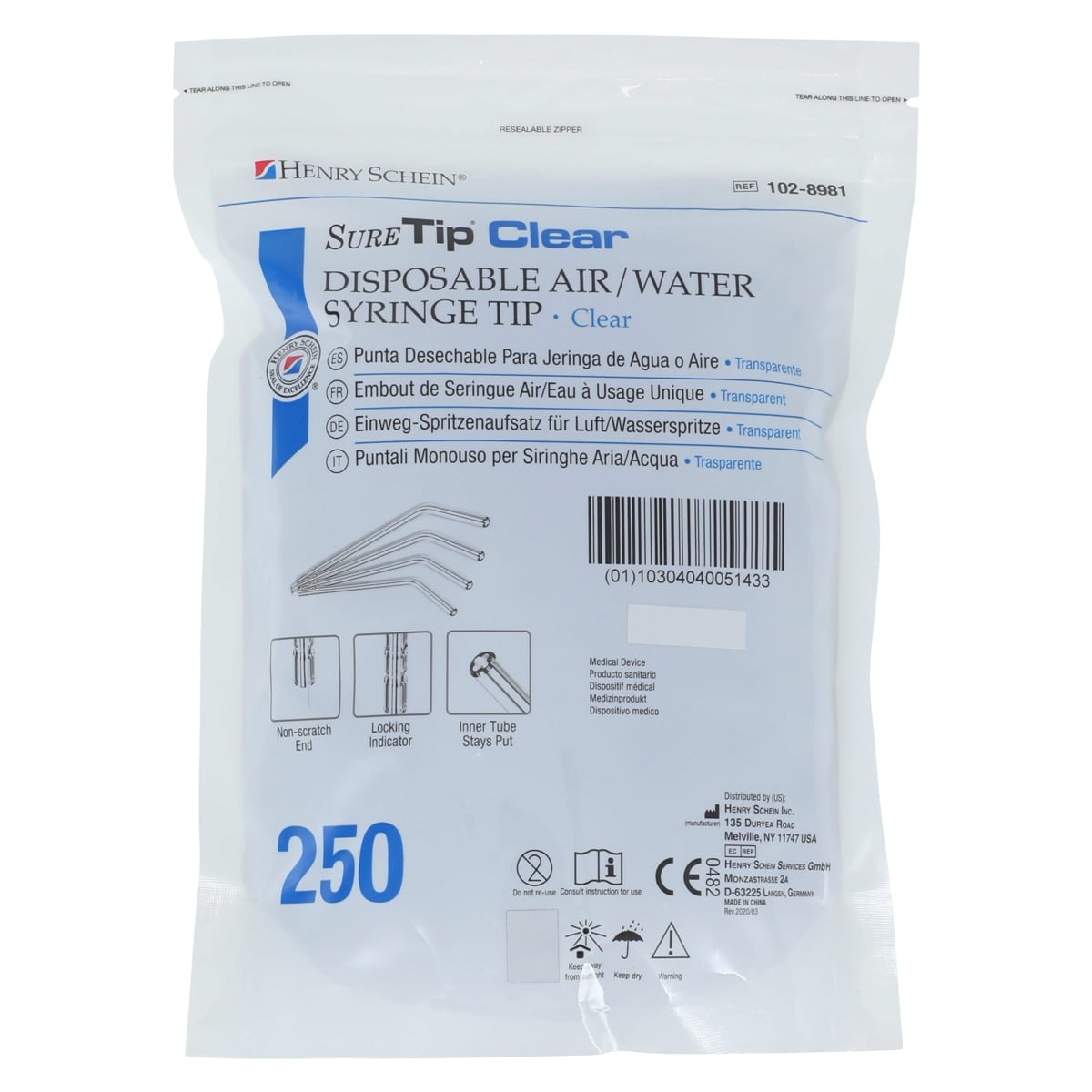 Sure Tip Air/Water Tip, Clear, Disposable, 250/Box