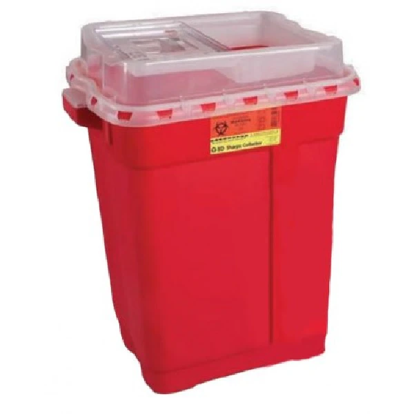 Becton-Dickinson Sharps Container, 19 gal, Red/Clear, Sliding Gasket Lid, X-Large, 5/Case