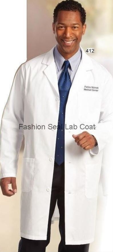 Fashion Seal Healthcare® Men's Lab Coat, White, Large, 80% Polyester/20% Cotton, 3 Pockets, Style 412