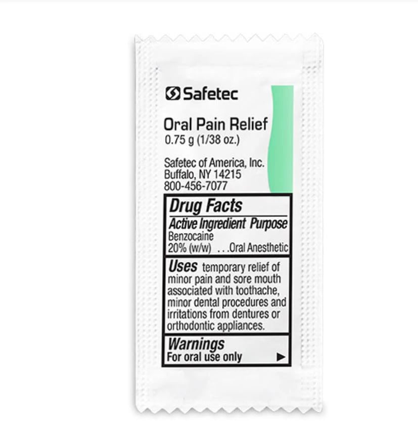 Safetec Anesthetic Gel 20% Benzocaine Oral Pain Relief Gel, 0.75 g Packets, 144/Box