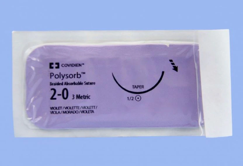 Medtronic Polysorb Absorbable Suture, 2-0, 36" Polyester Braid, GS-21 Taper Point 1/2 Circle Needle 37mm, Violet, 36/Case