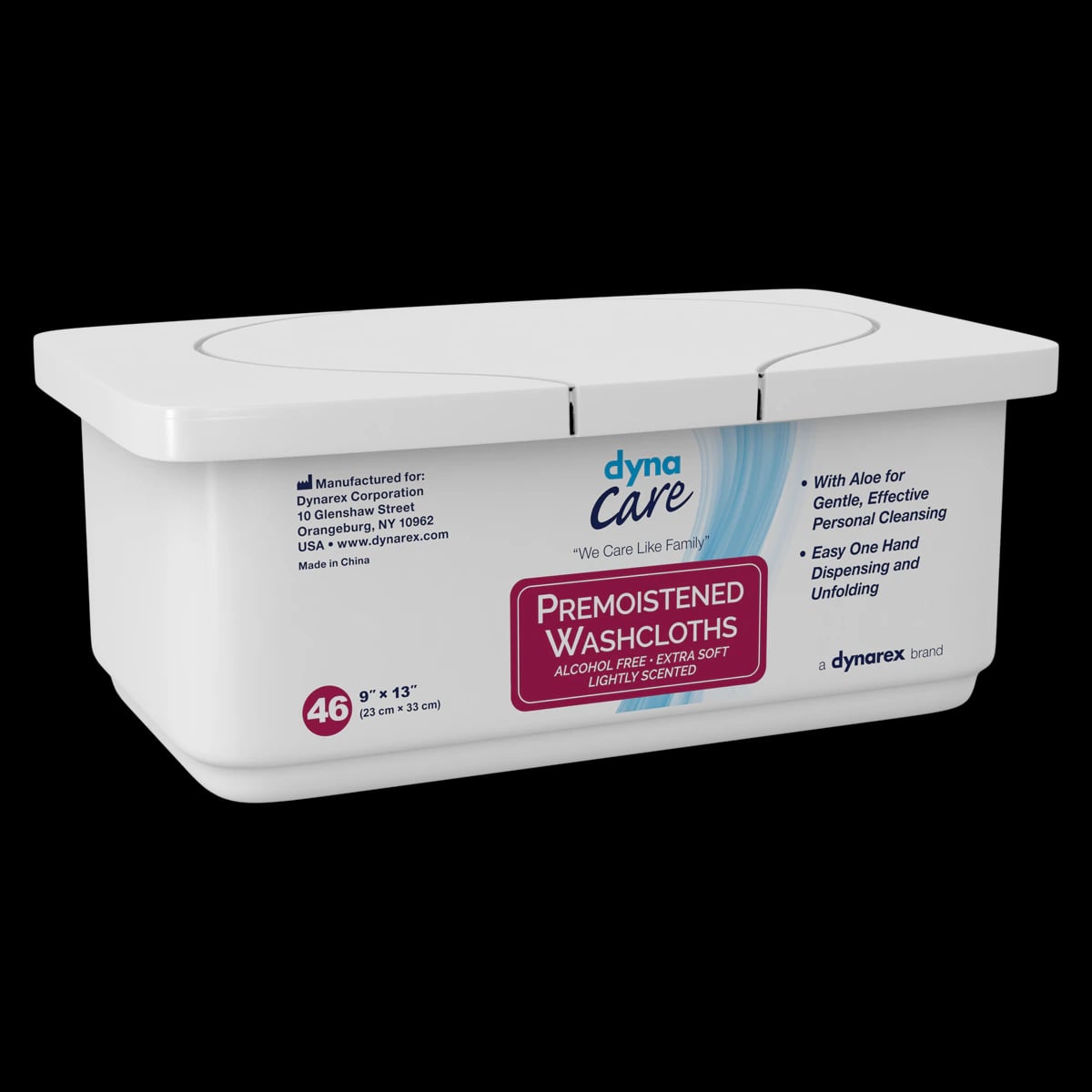 dynaCare Pre-Moistened Disposable Washcloths, Spunlace, Non-Sterile, Latex-Free, 9 in x 13 in, White, 552/Case