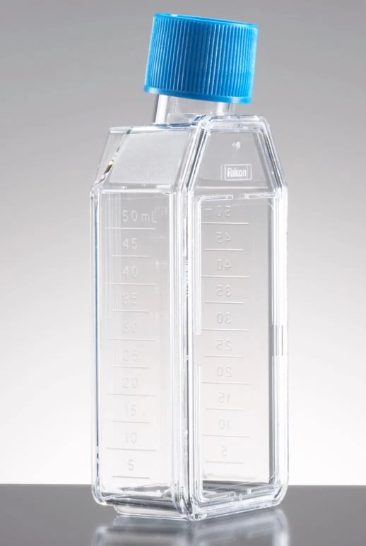 Falcon #3014 Cell Culture Flask, Polystyrene, 50mL, TC-Treated, Rectangular Canted Neck, 25cm², Plug Seal Screw Cap, Clear, Graduated, Sterile, 200/Case
