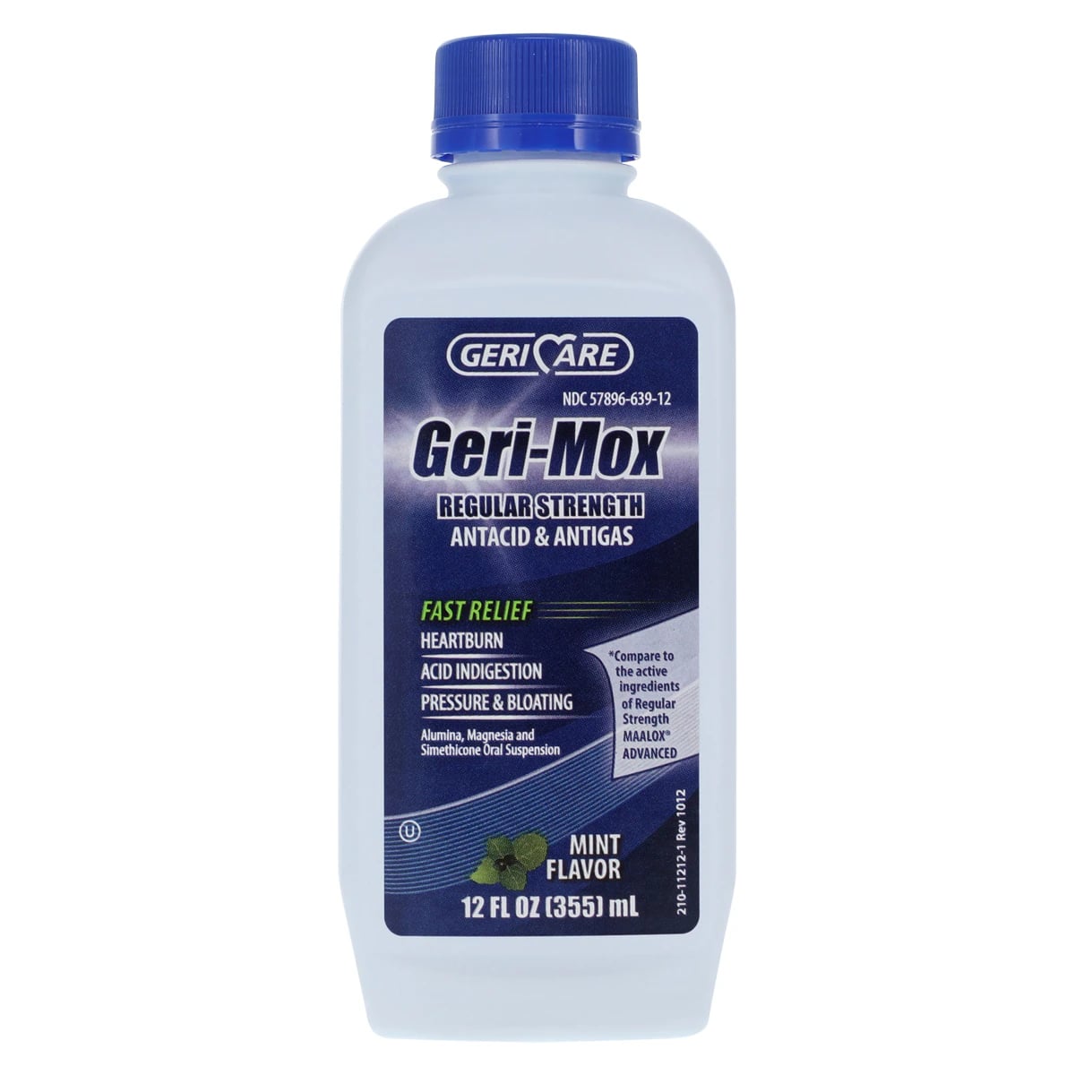 Geri-Mox Antacid/Antigas Liquid, 200mg, Mint Flavor, 12 oz Bottle