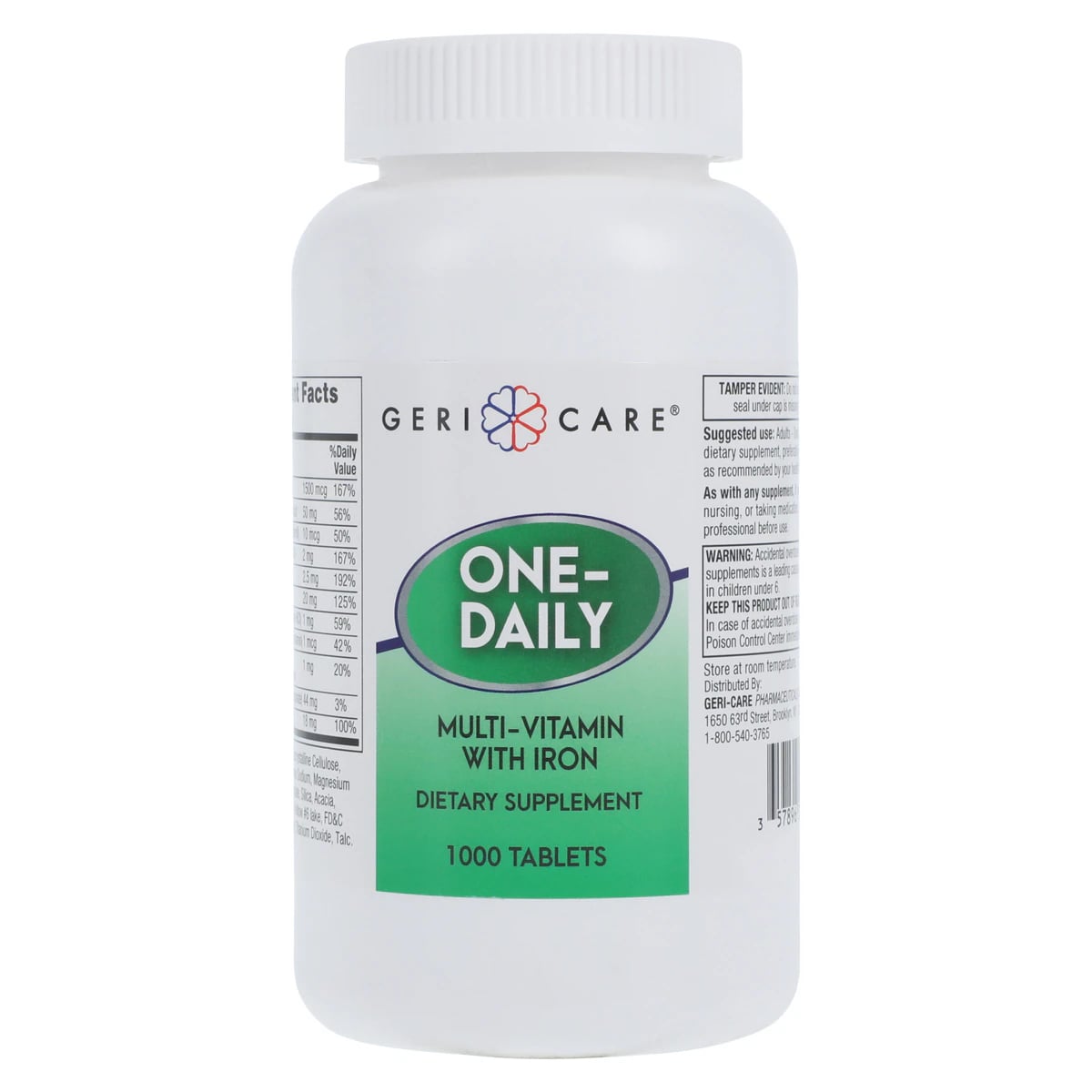 Geri-Care Daily Multi-Vitamin with Iron, One-Daily Adult Supplement Tablets, 1000/Bottle