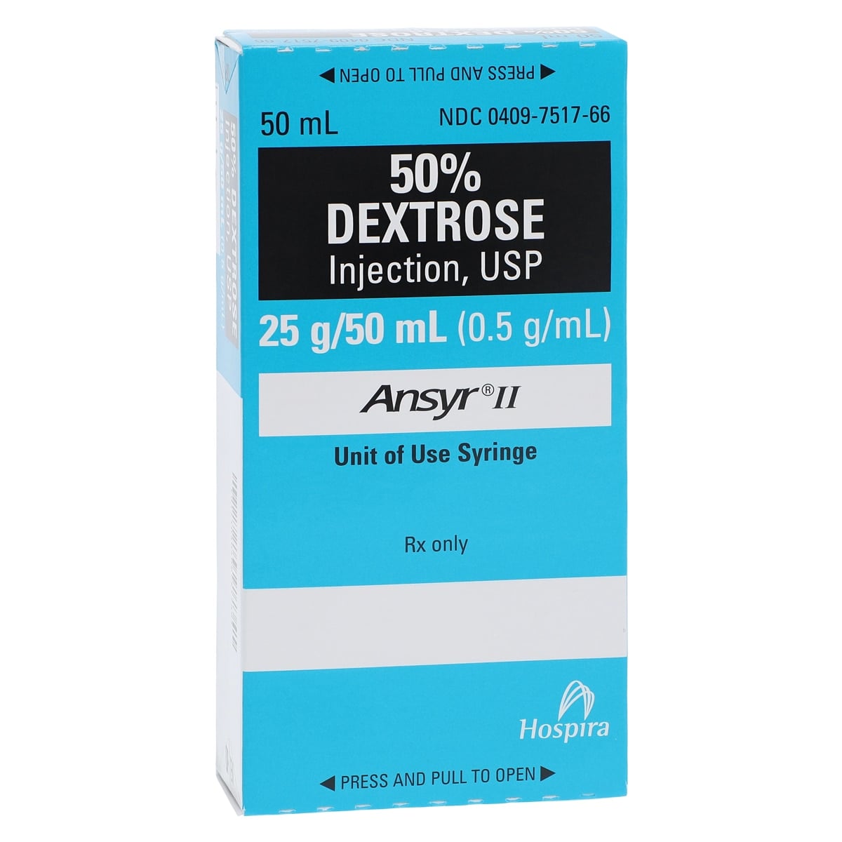 Dextrose 50% Injection, Preservative Free, Ansyr II Syringe, 50 mL, 10/Package