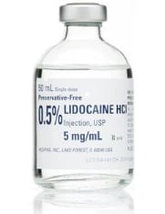 Lidocaine HCl Injection 0.5% Preservative-Free, Single-Dose Vial, 50 mL, 25/Package