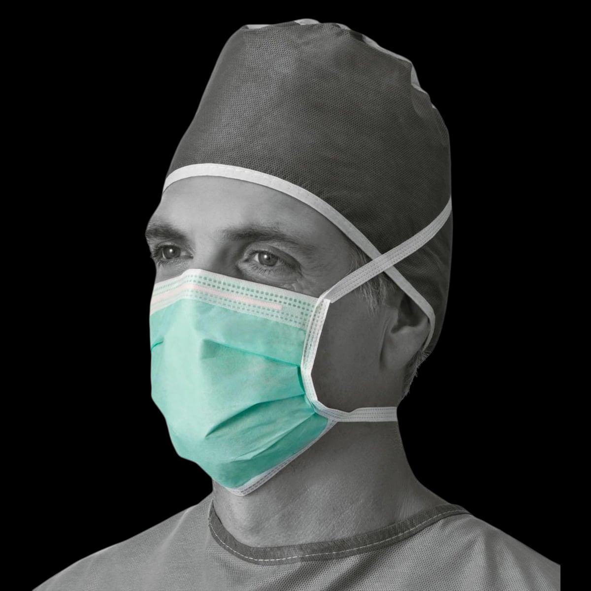 Medline Face Mask, Tie-On, Anti-Fog, Green, Latex-Free, 300/Case