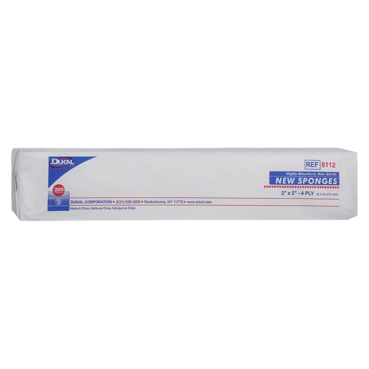 Dukal New Nonwoven Sponge, Rayon/Polyester Blend, 4-Ply, 2x2", Non-Sterile, Latex-Free