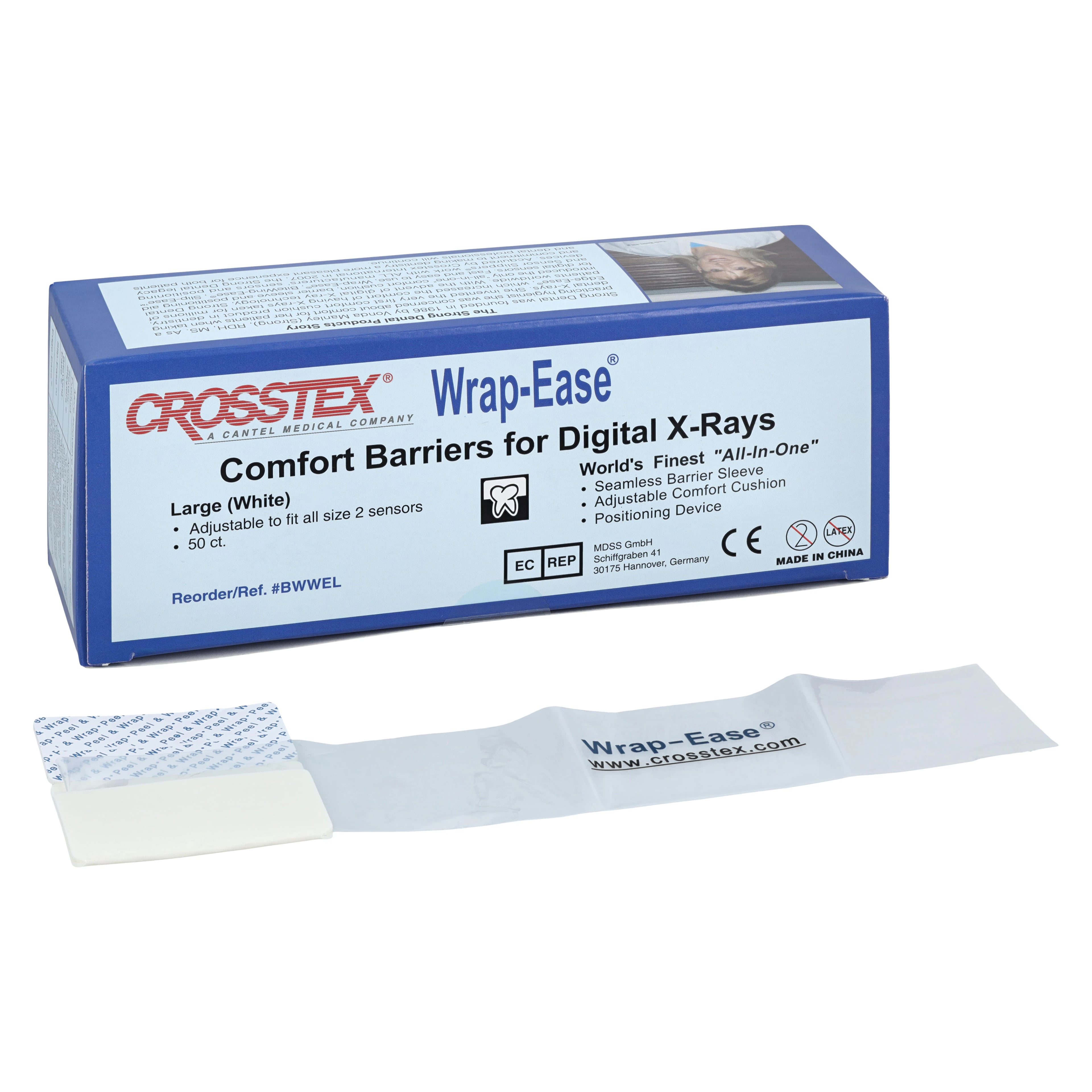 Crosstex Wrap-Ease Digital Sensor Cushion, Large, White, Size 2, Adjustable, 50/Bag, BWWEL