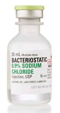 Bacteriostatic 0.9% Sodium Chloride Injection, 30 mL Multiple-Dose Vial, 25/Box, Pfizer