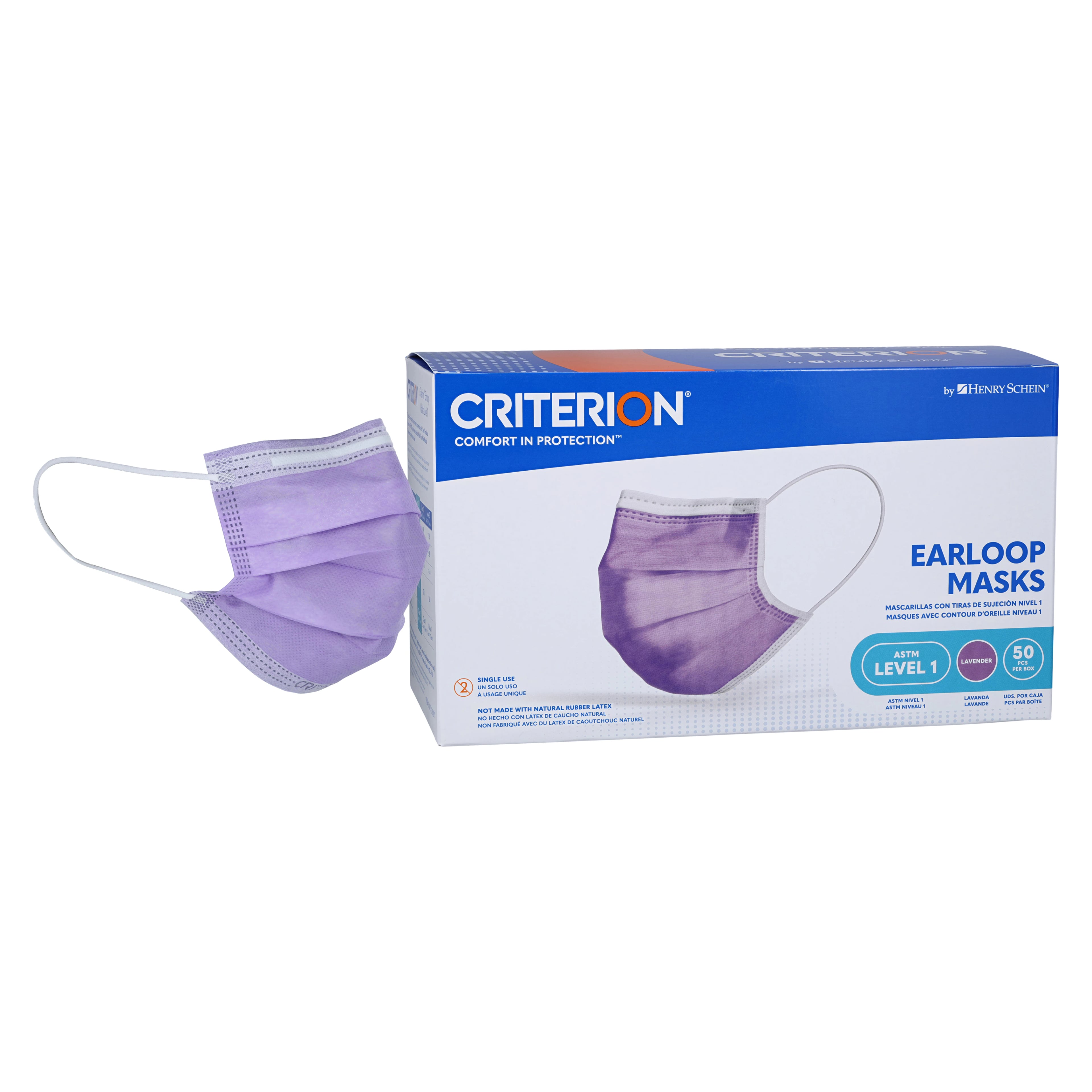 Criterion Earloop Procedure Masks ASTM Level 1, Lavender, Adult, 50/Box