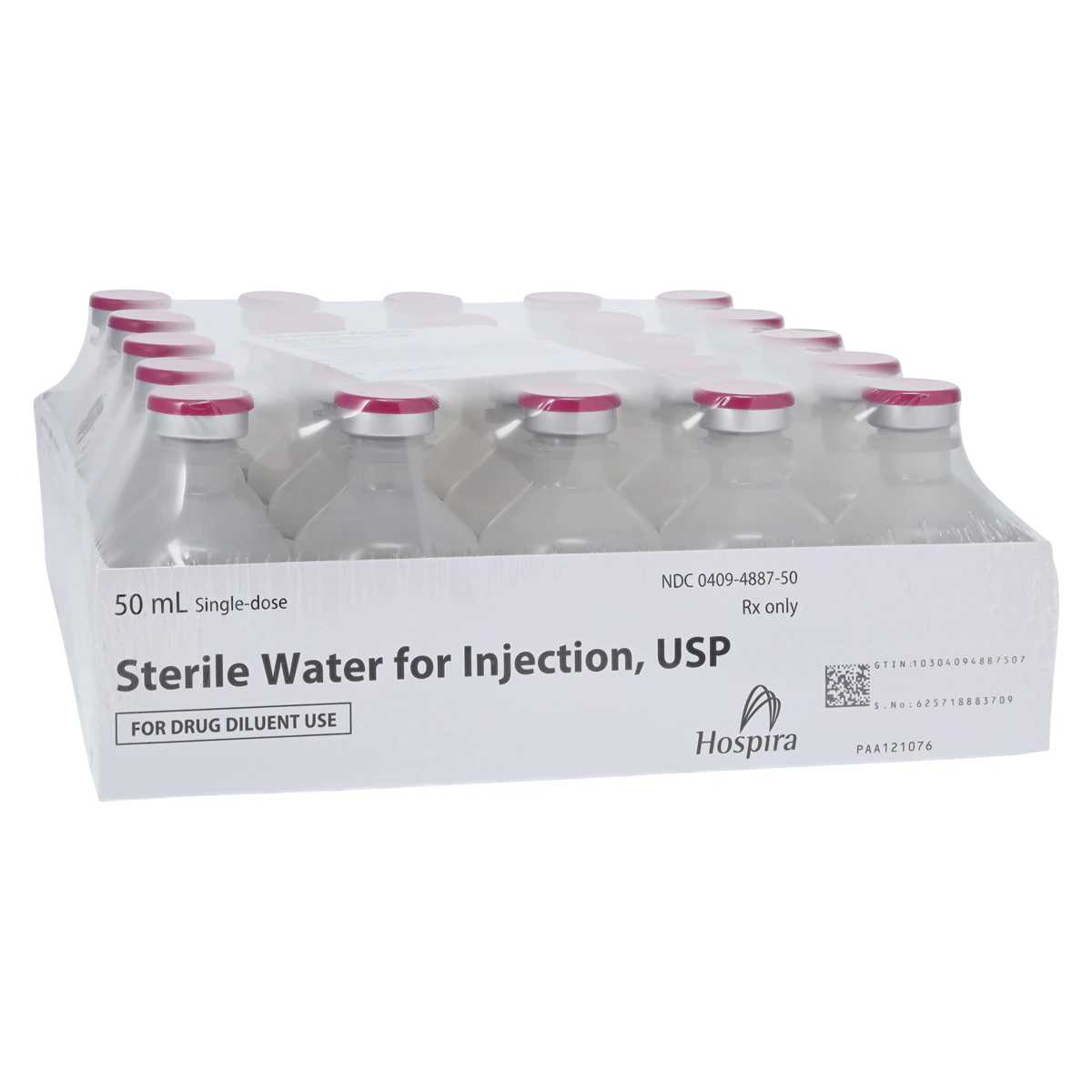 Pfizer Sterile Water for Injection, Preservative-Free (PF), Single Dose Vial (SDV), 50mL, 25/Package