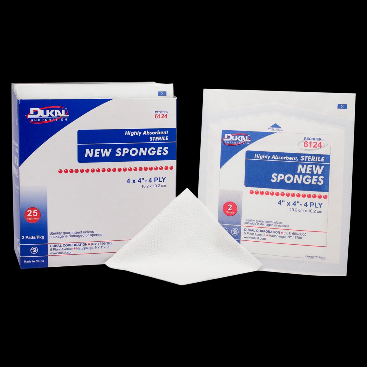 Dukal 4" x 4" 4-Ply Sterile Non-Woven Sponges, Rayon/Polyester Blend, 2 Sponges per Pack, Box of 600 Packs (1200 Sponges)