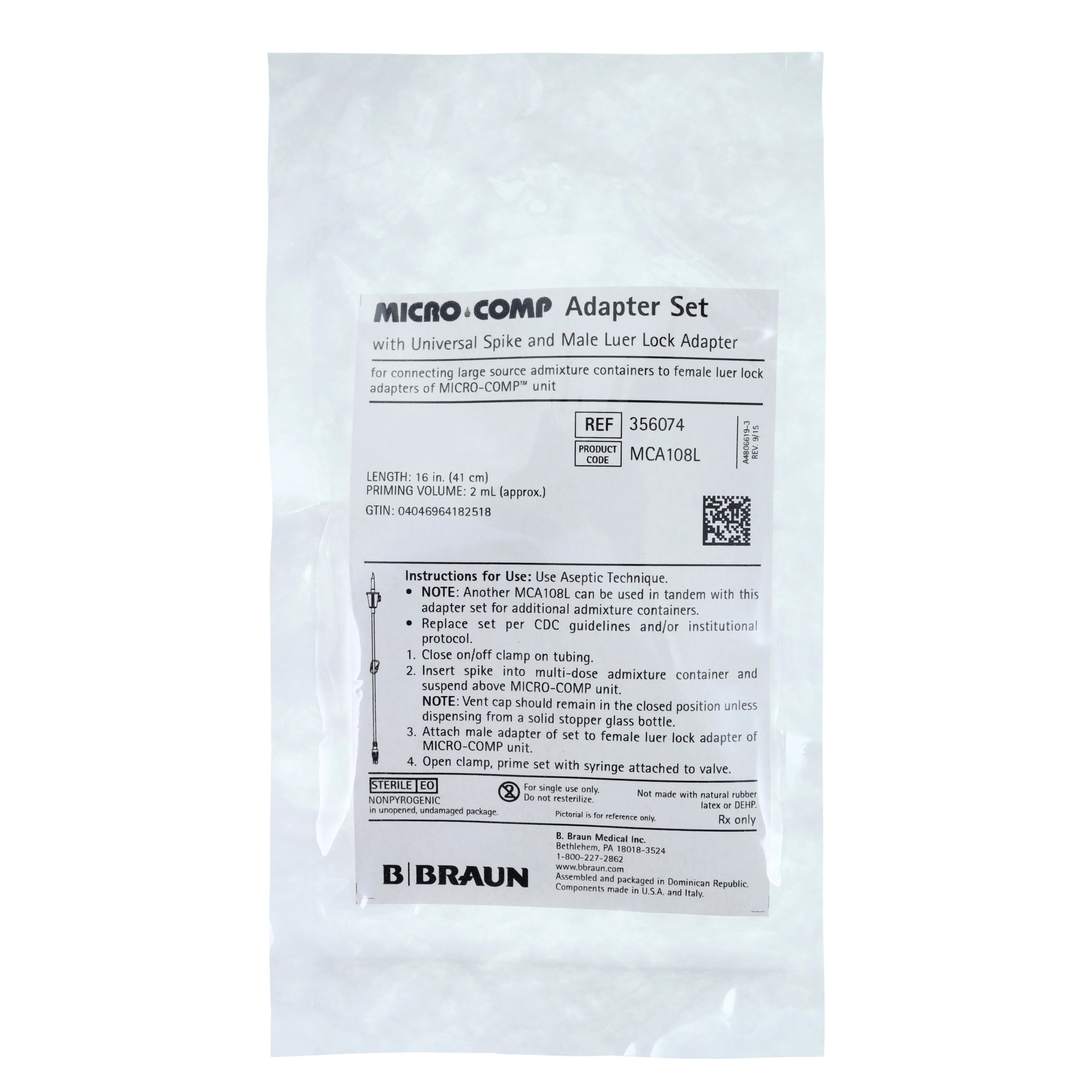 B. Braun Fluid Transfer Set, 14" Tubing, Luer Lock Connector, Universal Spike, On/Off Clamp, Sterile, Latex-Free, 50/Case