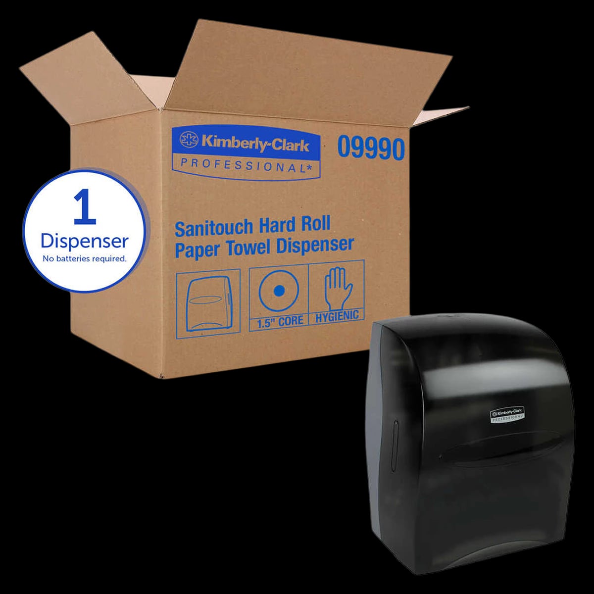 Kimberly-Clark Professional Sanitouch Hardroll Paper Towel Dispenser, Black Plastic, High Capacity, Wall Mount, Each