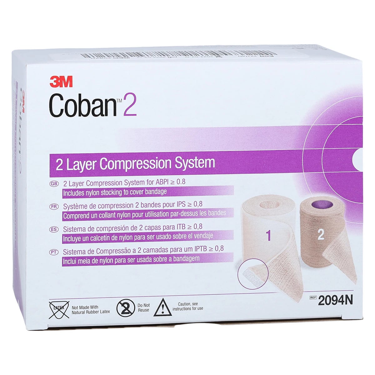 3M Coban 2-Layer Compression Bandage System, 4" x 2.9 yd Comfort Layer / 4" x 5.1 yd Compression Layer, Latex-Free, 1/Bx, 2094N