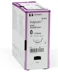Medtronic Polysorb Absorbable Suture, 4-0, 30", CV-15 Taper Point 3/8 Circle Needle 17mm, Violet, 36/Case