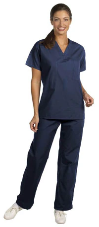 Superior Uniform Navy Reversible Unisex Scrub Shirt, 100% Cotton, Medium, Left Breast Pocket, 1 Each