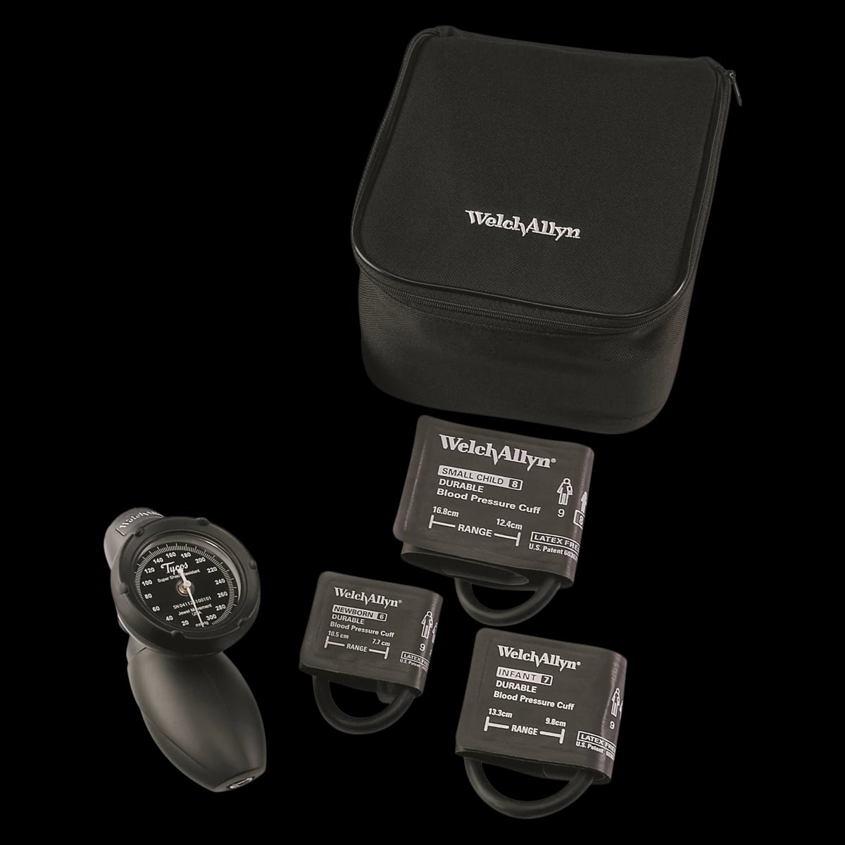 Welch-Allyn DuraShock Aneroid Sphygmomanometer, Family Practice Kit, Size 6-9, Black, Latex-Free