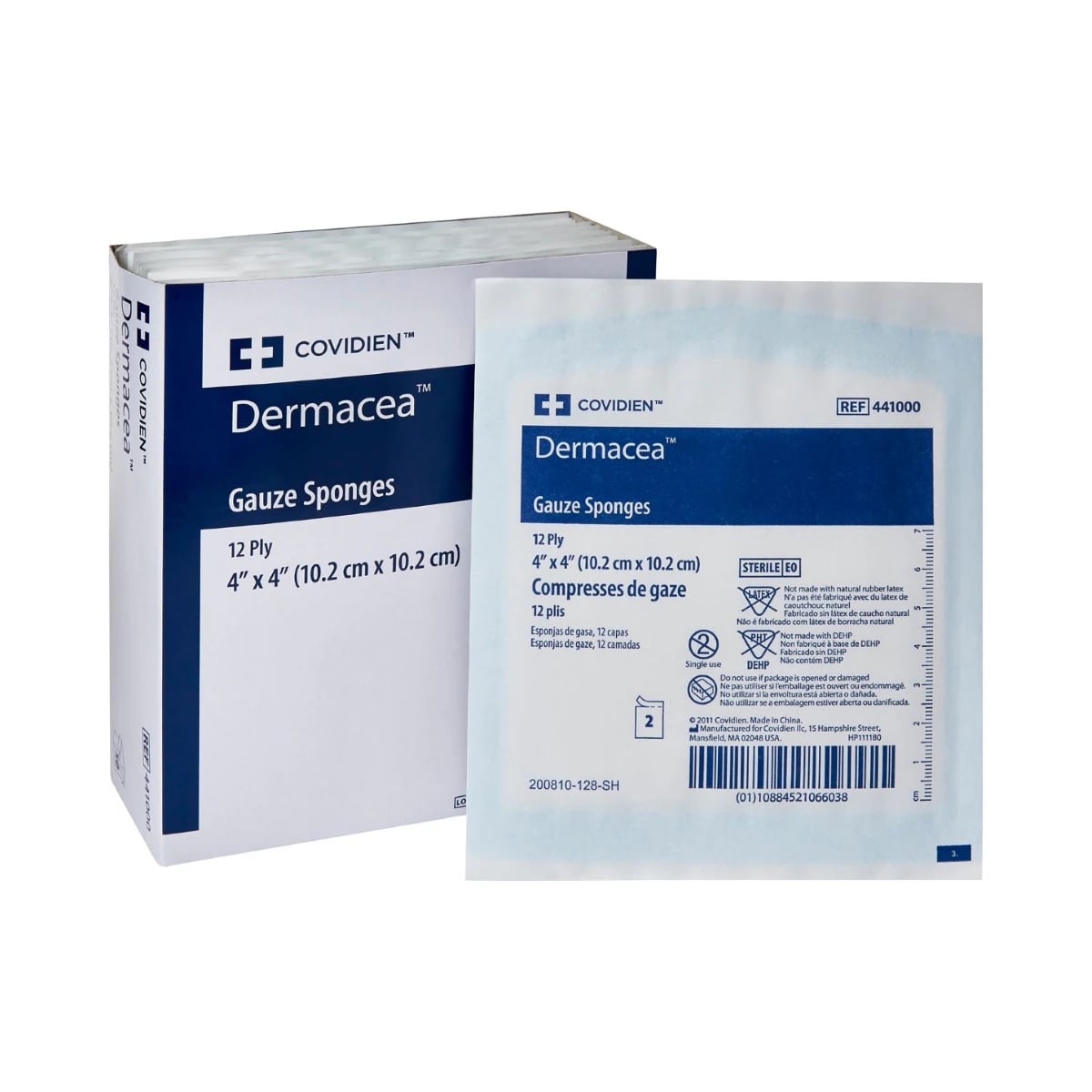 Dermacea 100% Cotton Gauze Sponge, 4x4", 12-Ply, Sterile, Woven, Latex-Free