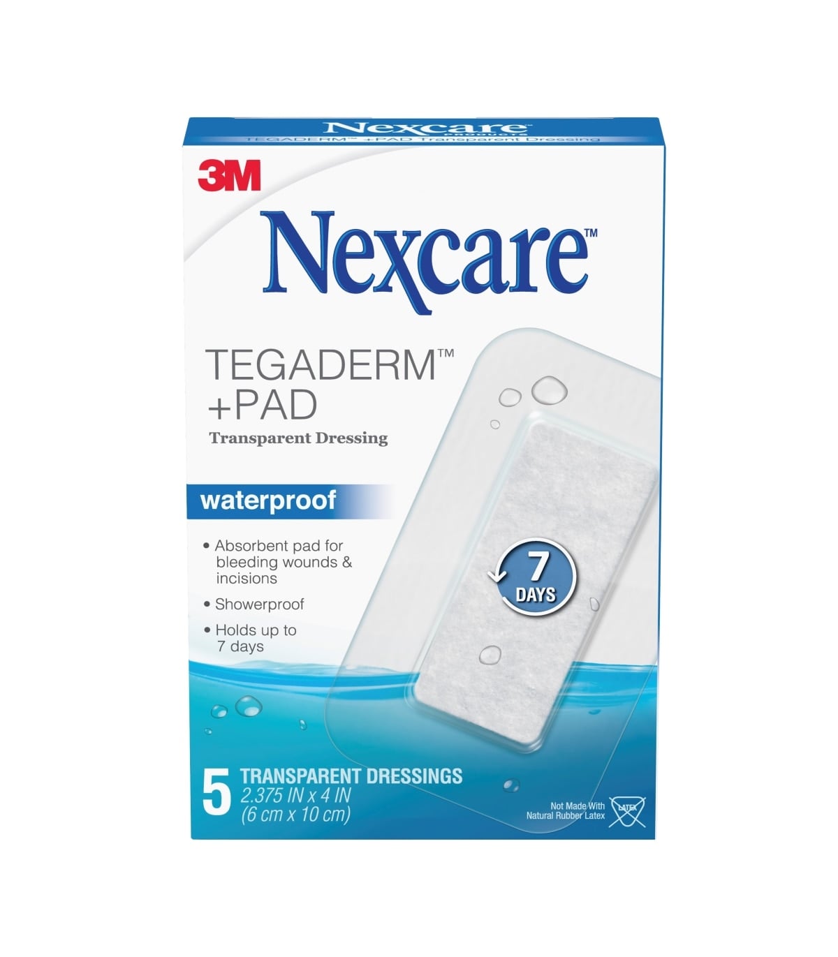 Nexcare Tegaderm+Pad Dressing, Transparent Adhesive Bandage, 2-3/8" x 4", Sterile, Latex-Free, 5/Box, H3584