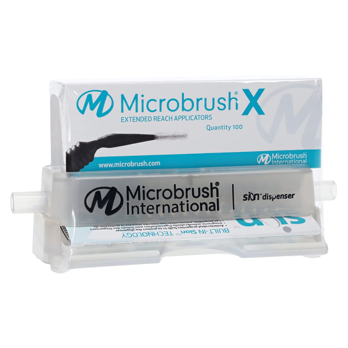 Microbrush X Extended Reach Applicators, Extra-Thin Bendable Tips, Black, 100/Pk with Dispenser, MPX