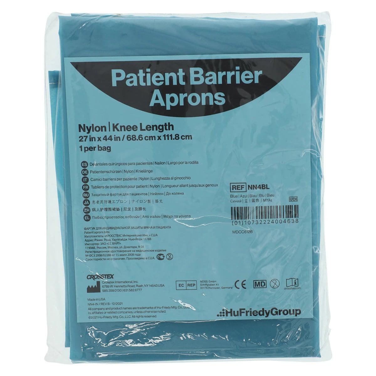 Crosstex Patient Barrier Apron, Nylon, Knee Length, 27" x 44", Blue, 1/Pk, NN4BL