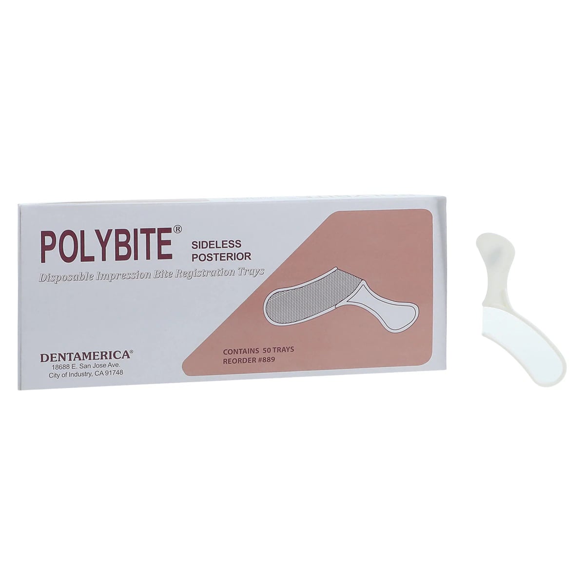 Dentamerica Polybite Disposable Bite Trays, Sideless Posterior, 50/Box, #889