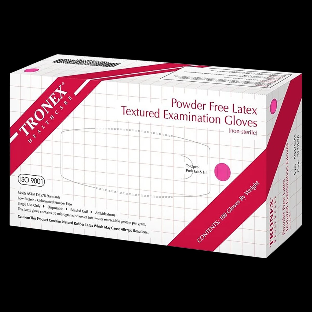 Tronex International Textured Powder-Free Latex Exam Gloves, Medium, Natural, Non-Sterile, 100/Box