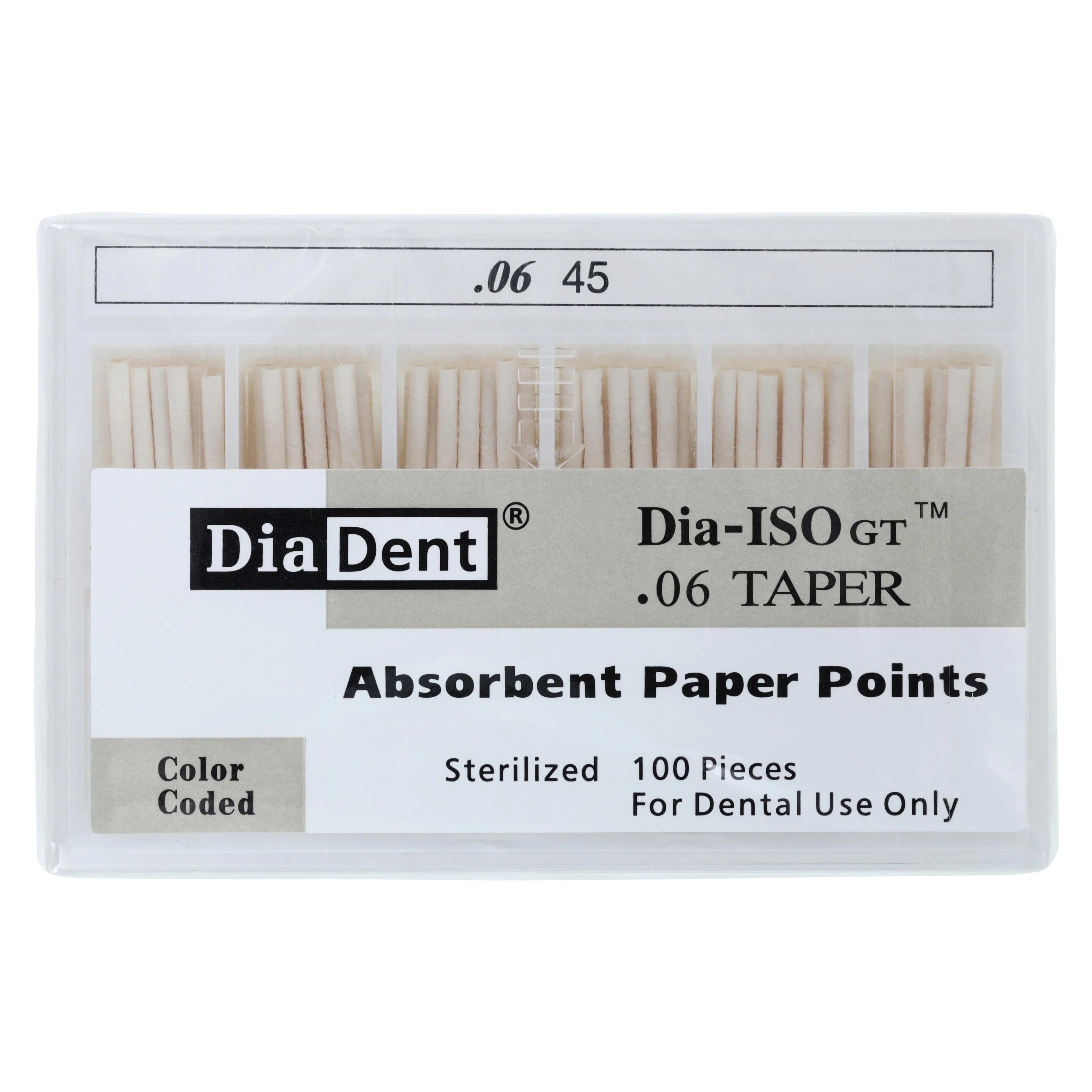 DiaDent Dia-ISO GT Absorbent Paper Points, 0.06 Taper, ISO #45, White, 100/Pkg