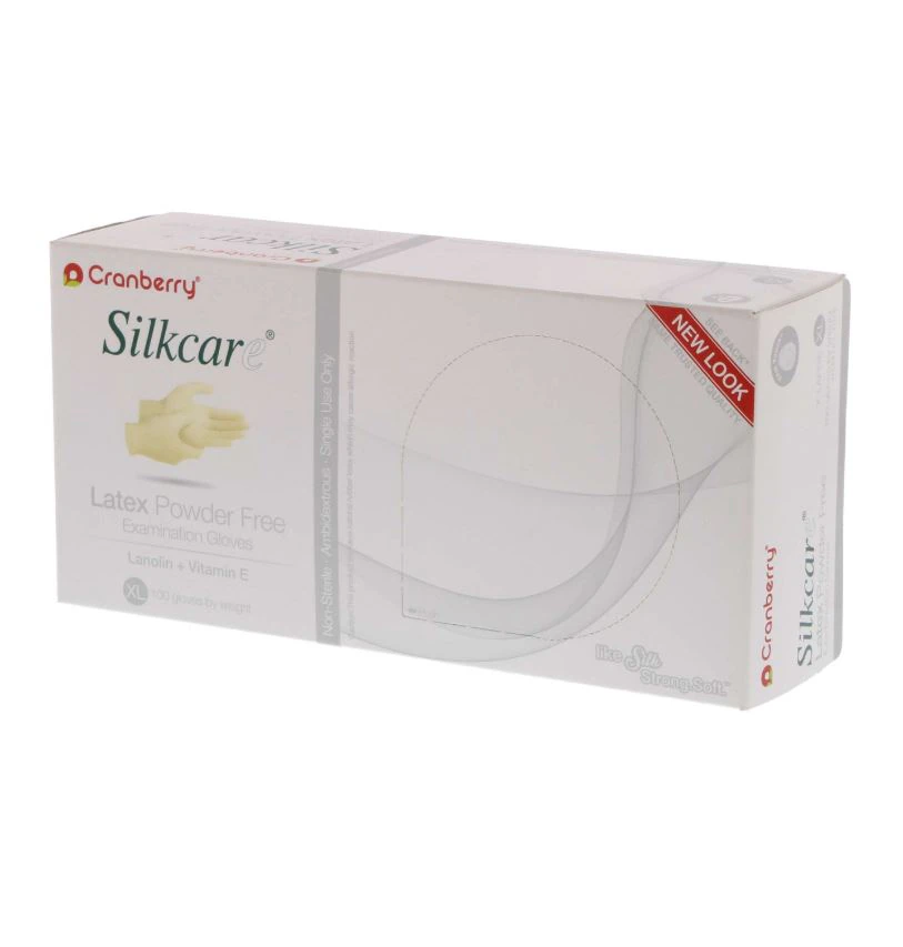 Cranberry Silkcare Powder Free Latex Exam Gloves with Lanolin and Vitamin E, Extra Large, 100/Box, CR7819