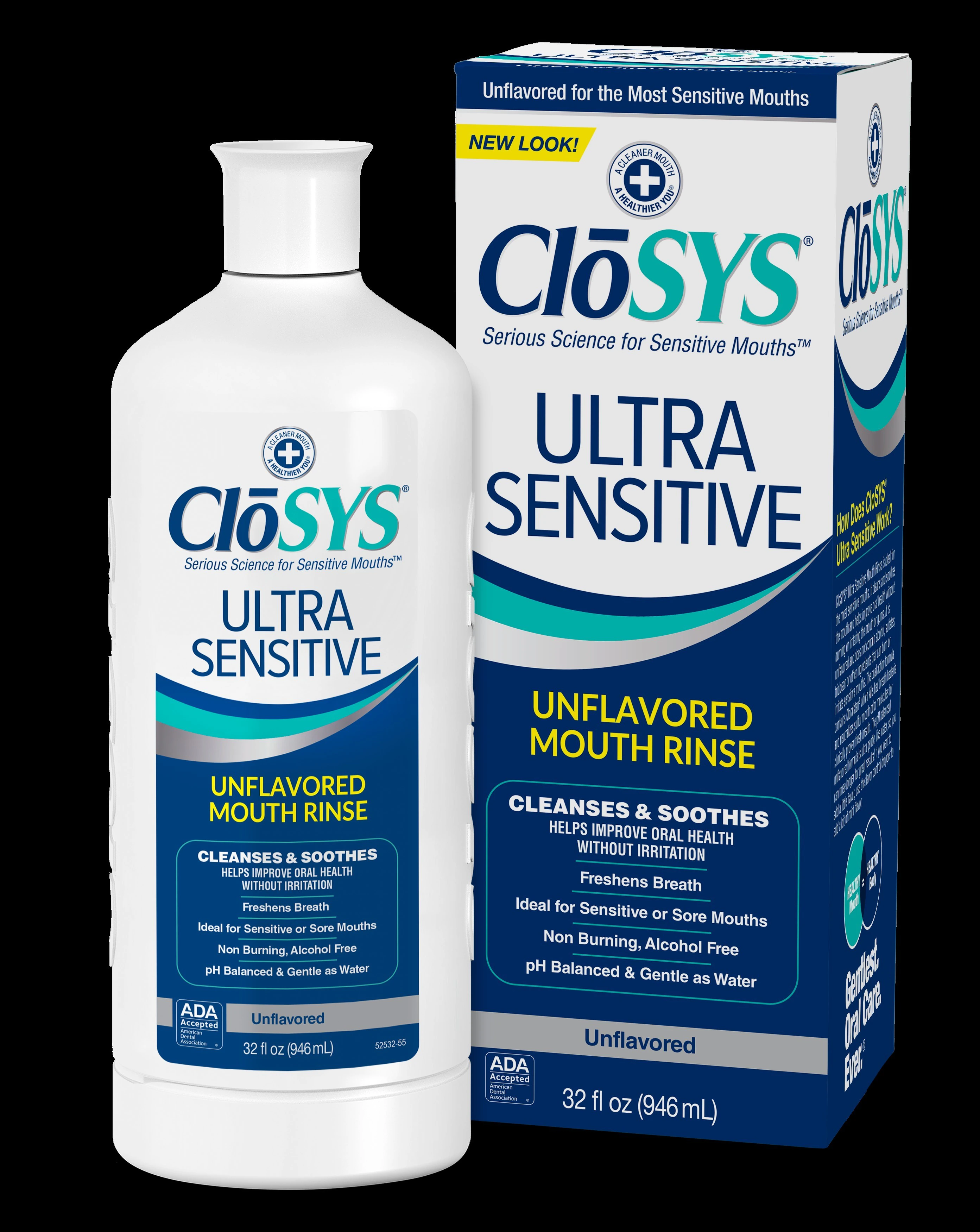 CloSYS Ultra Sensitive Oral Rinse, Unflavored, Alcohol-Free, 16 oz Bottle, CLUS16-6014R