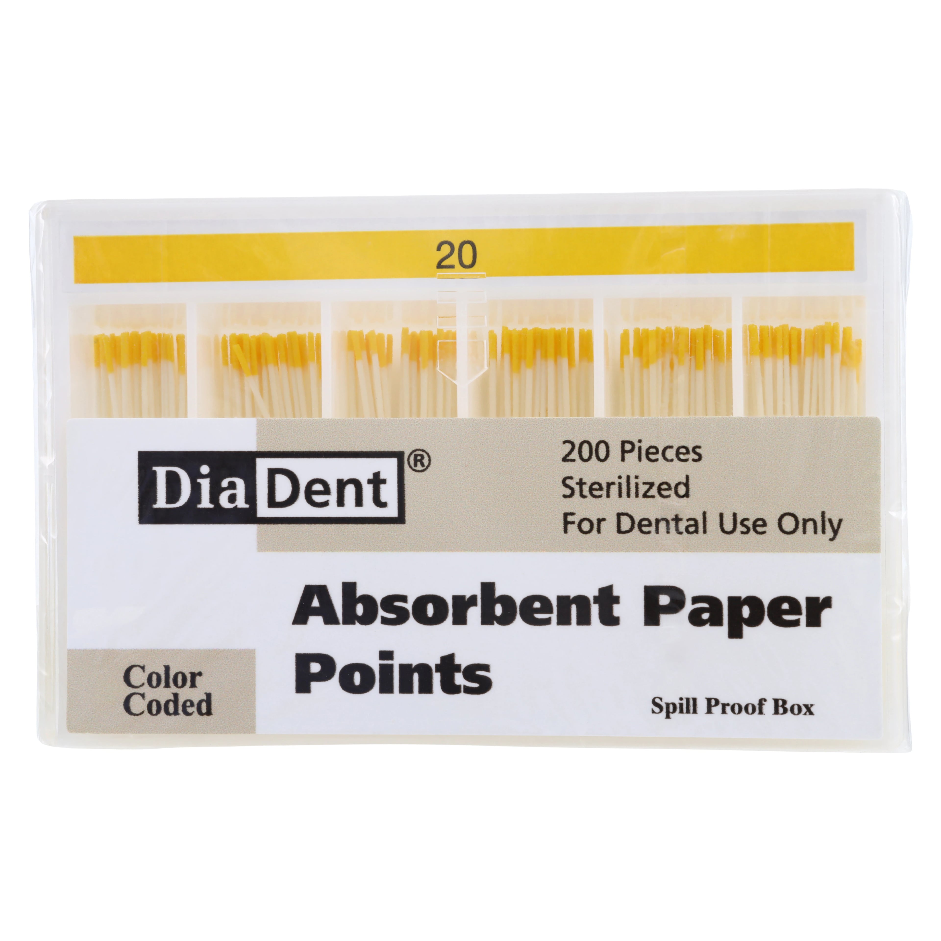 DiaDent Absorbent Paper Points, Non-Marked, .02 Taper, ISO Size #20, Slide Package, 200/Box