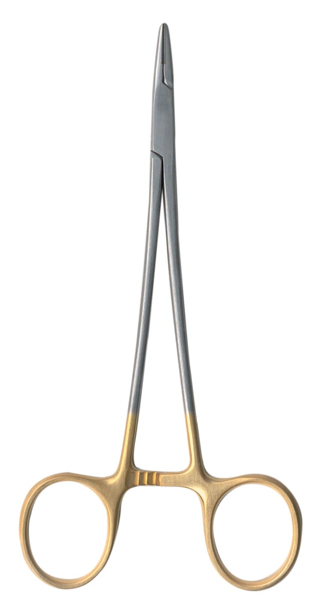 A. Titan Instruments Crilewood Carbide Needle Holder, 6", Stainless Steel, Gold Plated, 1 Each