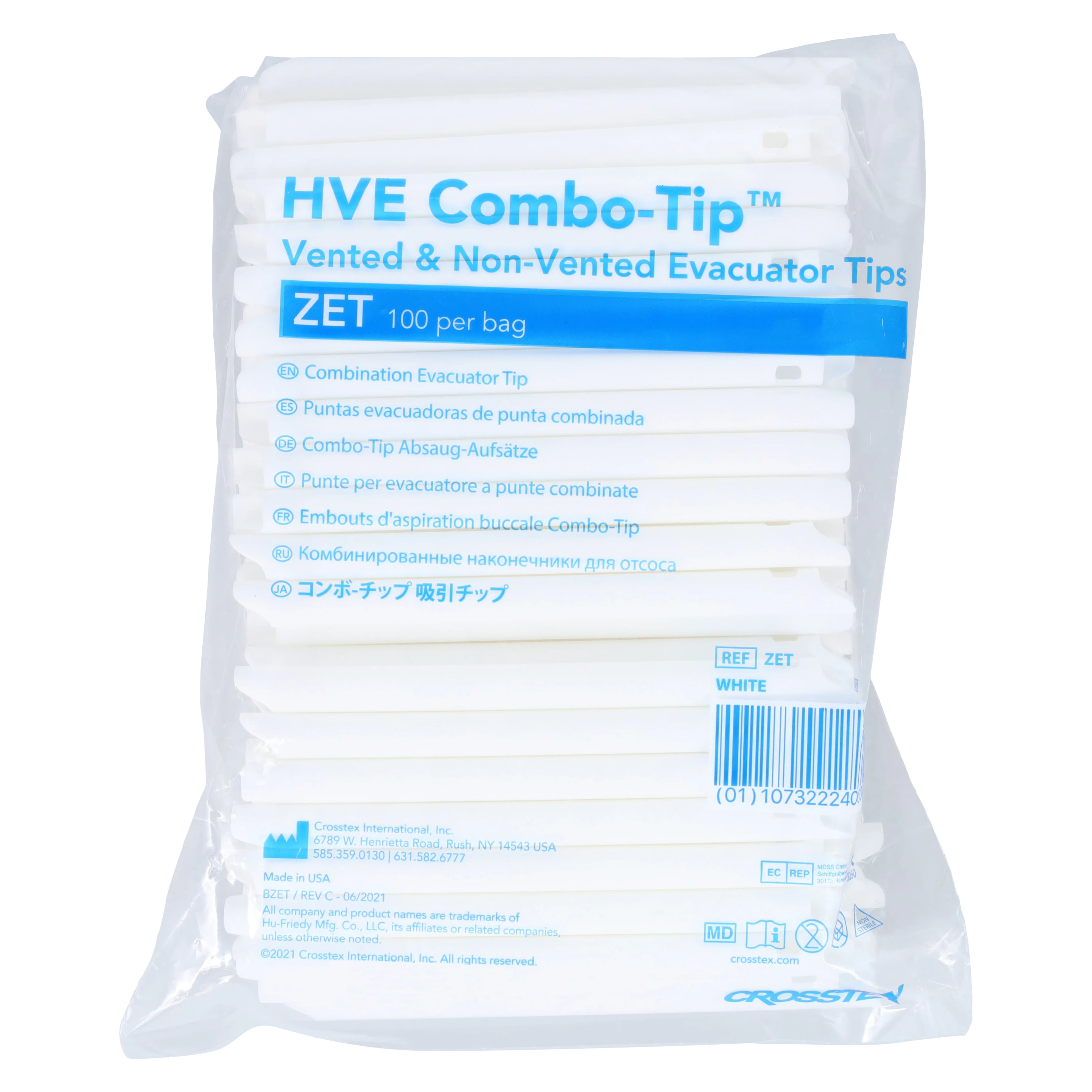 Crosstex MaxVac Plus Combo-Tip High-Volume Evacuator Tips, White, Vented/Non-Vented, 100/Pk, ZET