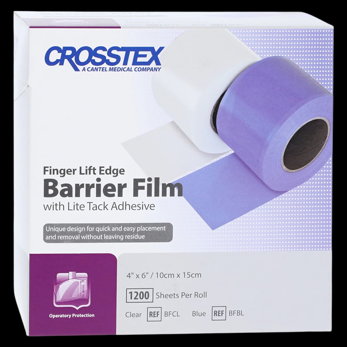 Crosstex Finger Lift Edge Barrier Film, 4" x 6", Clear, 1200 Sheets/Roll, BFCL