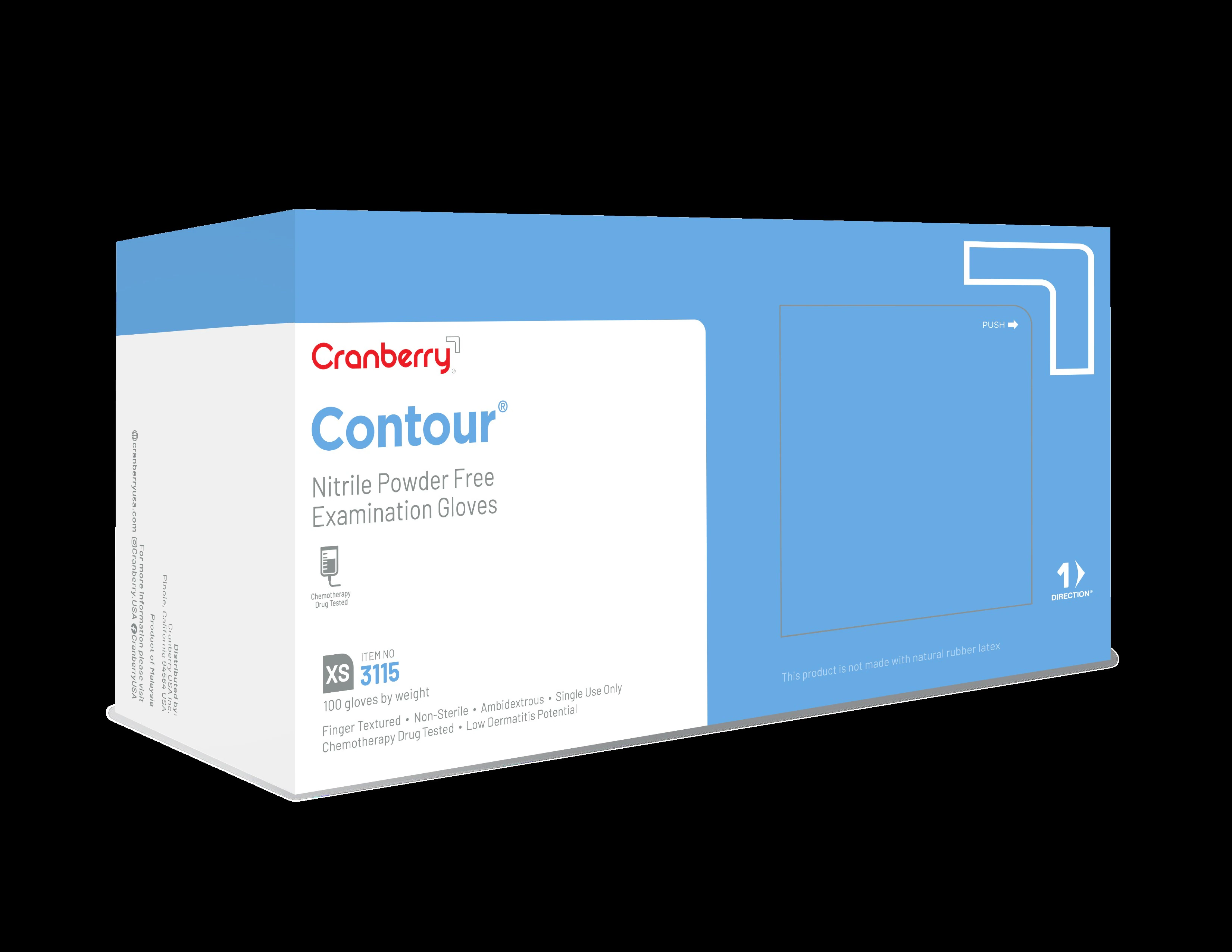 Cranberry Contour® Powder Free Nitrile Exam Gloves, Latex Free, Non-Sterile, Extra Large, Blue, 100/Box, CR3119