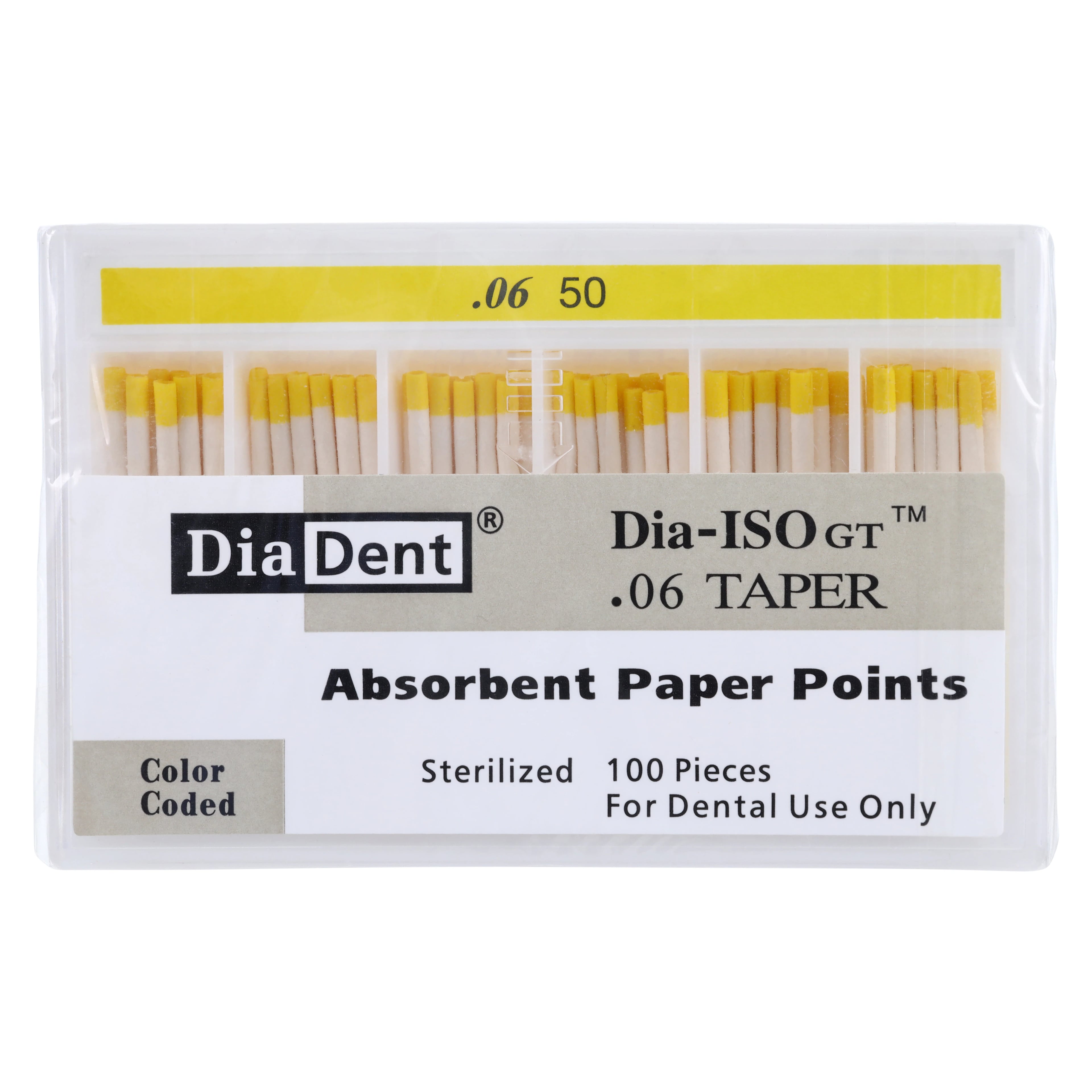 DiaDent Dia-ISO GT Absorbent Paper Points, .06 Taper, ISO #50, Yellow, 100/Box