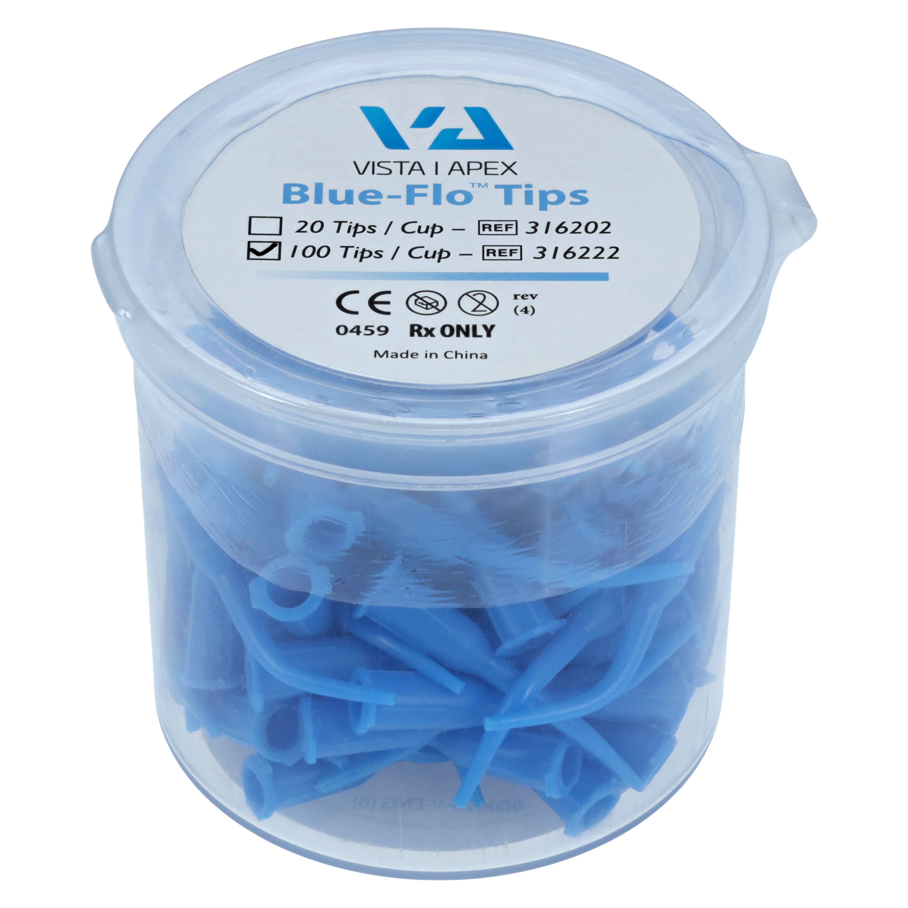 Vista Apex Blue-Flo™ Pre-Bent Irrigation Tips, 23 Gauge, Blue, Luer Lock, 100/Pack, 316222