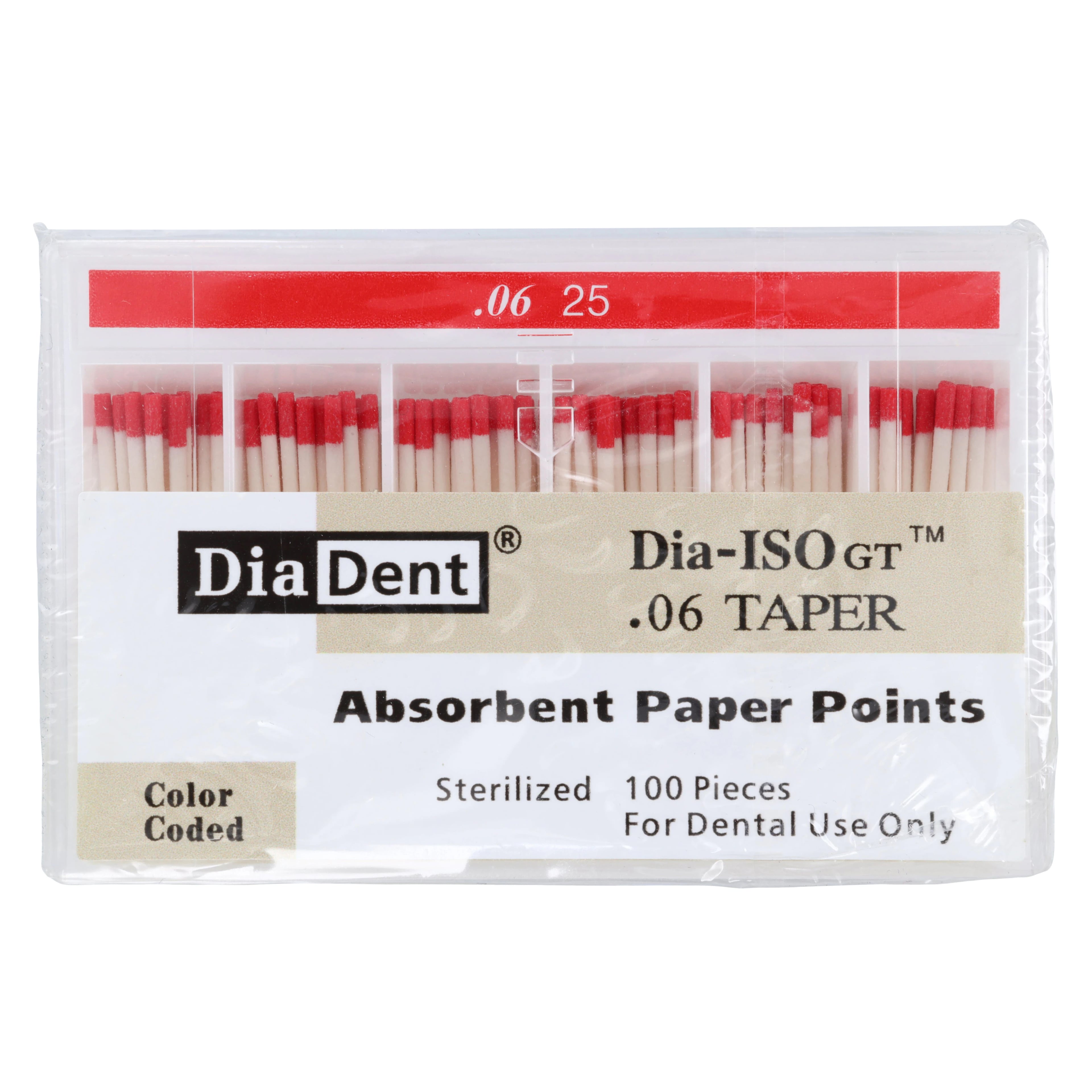Diadent Dia-ISOGT Absorbent Paper Points, Size 25, .06 Taper, Red, 100/Box