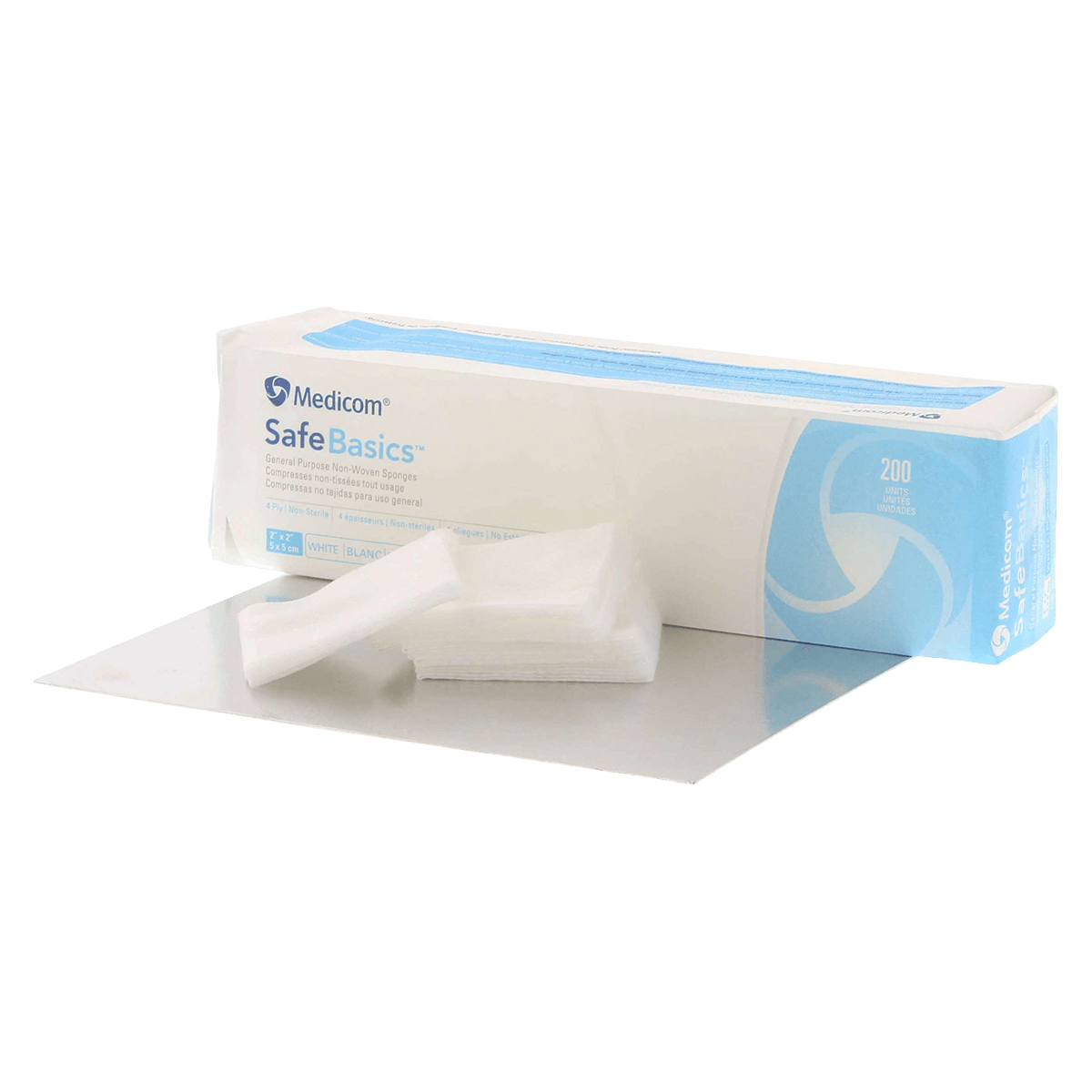 Medicom SafeBasics Non-Woven Sponges, 2" x 2", 4-Ply, Non-Sterile, 5000/Case, 2101-CH