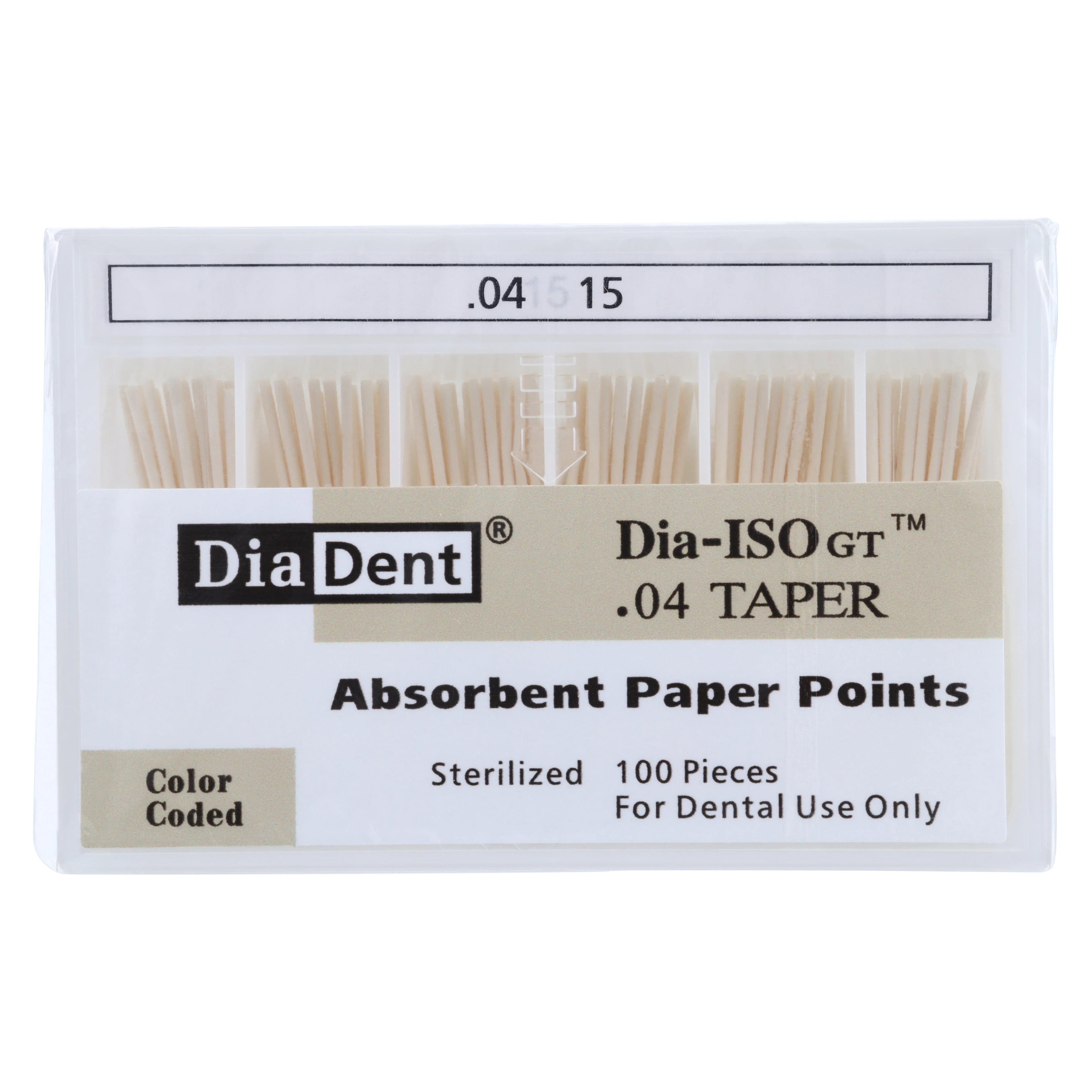 DiaDent Dia-ISO GT Absorbent Paper Points, .04 Taper, ISO Size #15, White, 100/Box