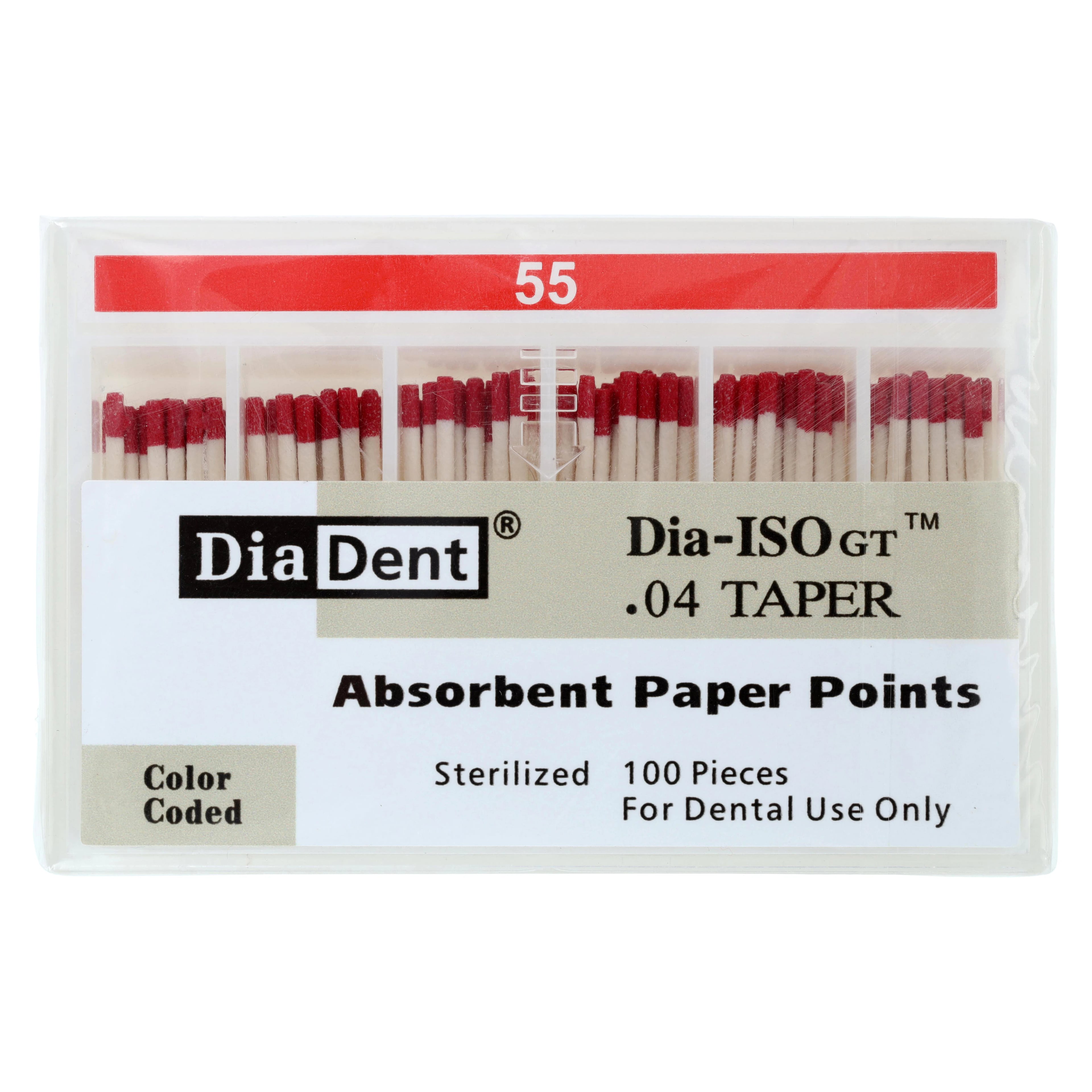 DiaDent Dia-ISO GT Absorbent Paper Points, .04 Taper, ISO #55, Red, 100/Box